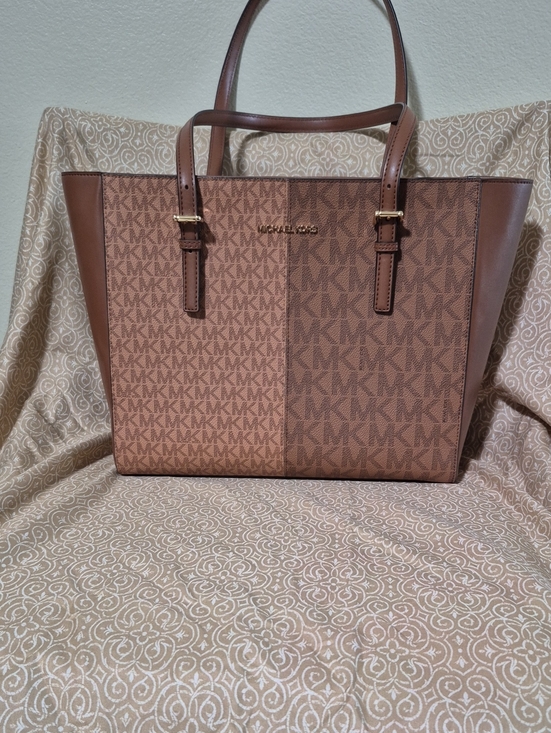 Michael Kors Handbags - Michael Kors Brown Two-Tone MK Logo Tote